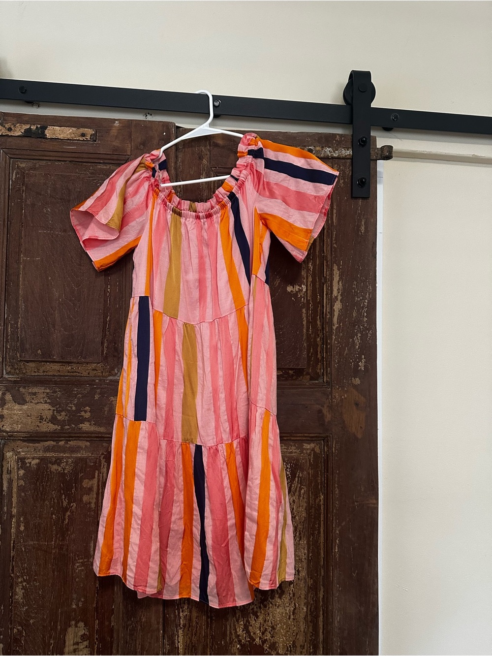 Trina Turk Pink Striped Dress with Navy and Orange Accents